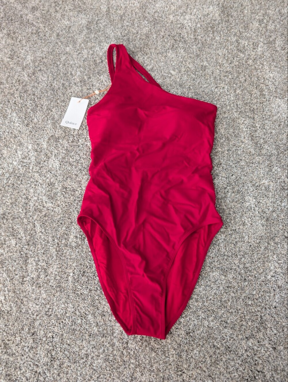 Quince Italian One Shoulder Red One-Piece Swimsuit NWT Small